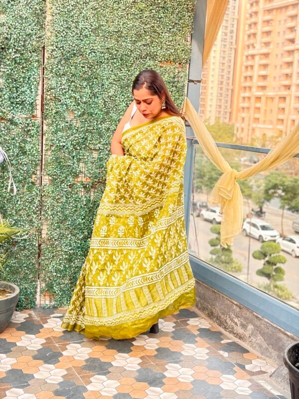 Hand block cotton saree - Image 3