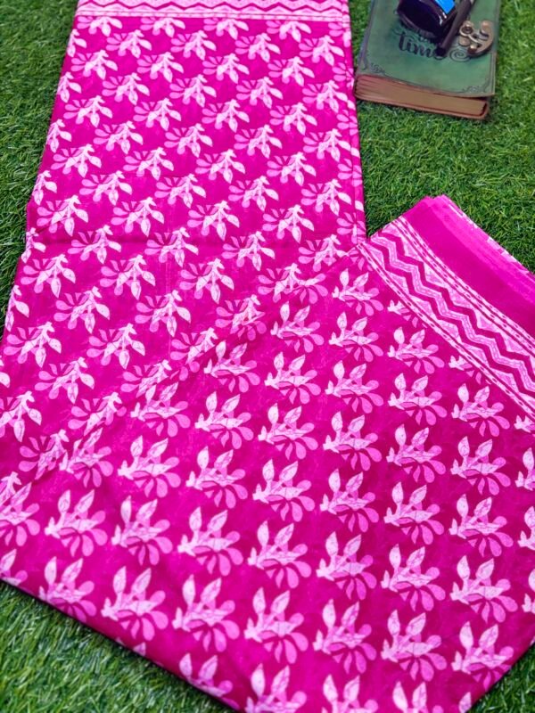 Hand block cotton saree - Image 2