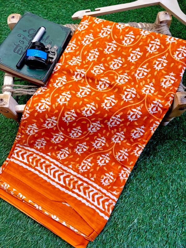 Hand block cotton saree