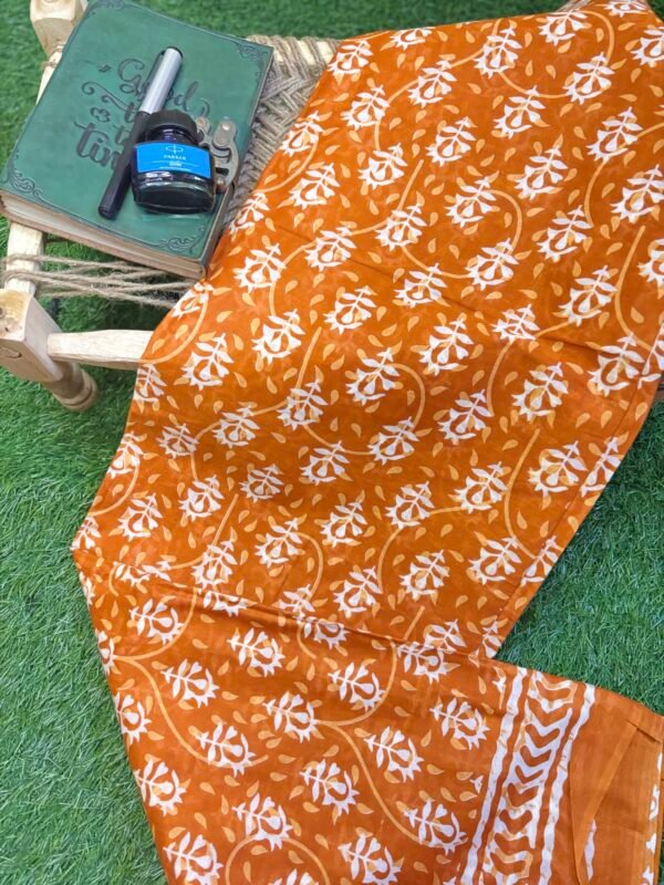 Hand block cotton saree - Image 2