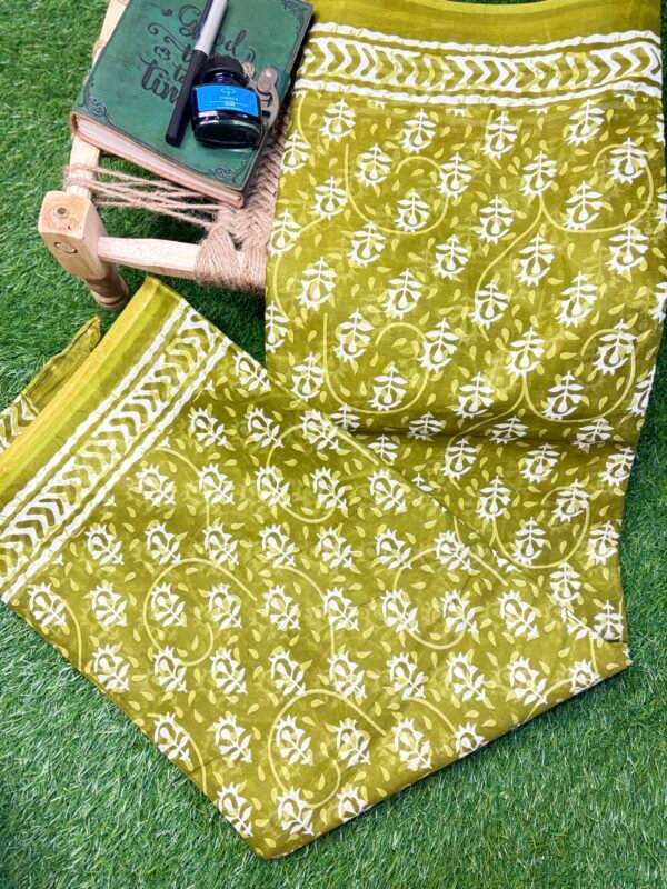 Hand block cotton saree - Image 2