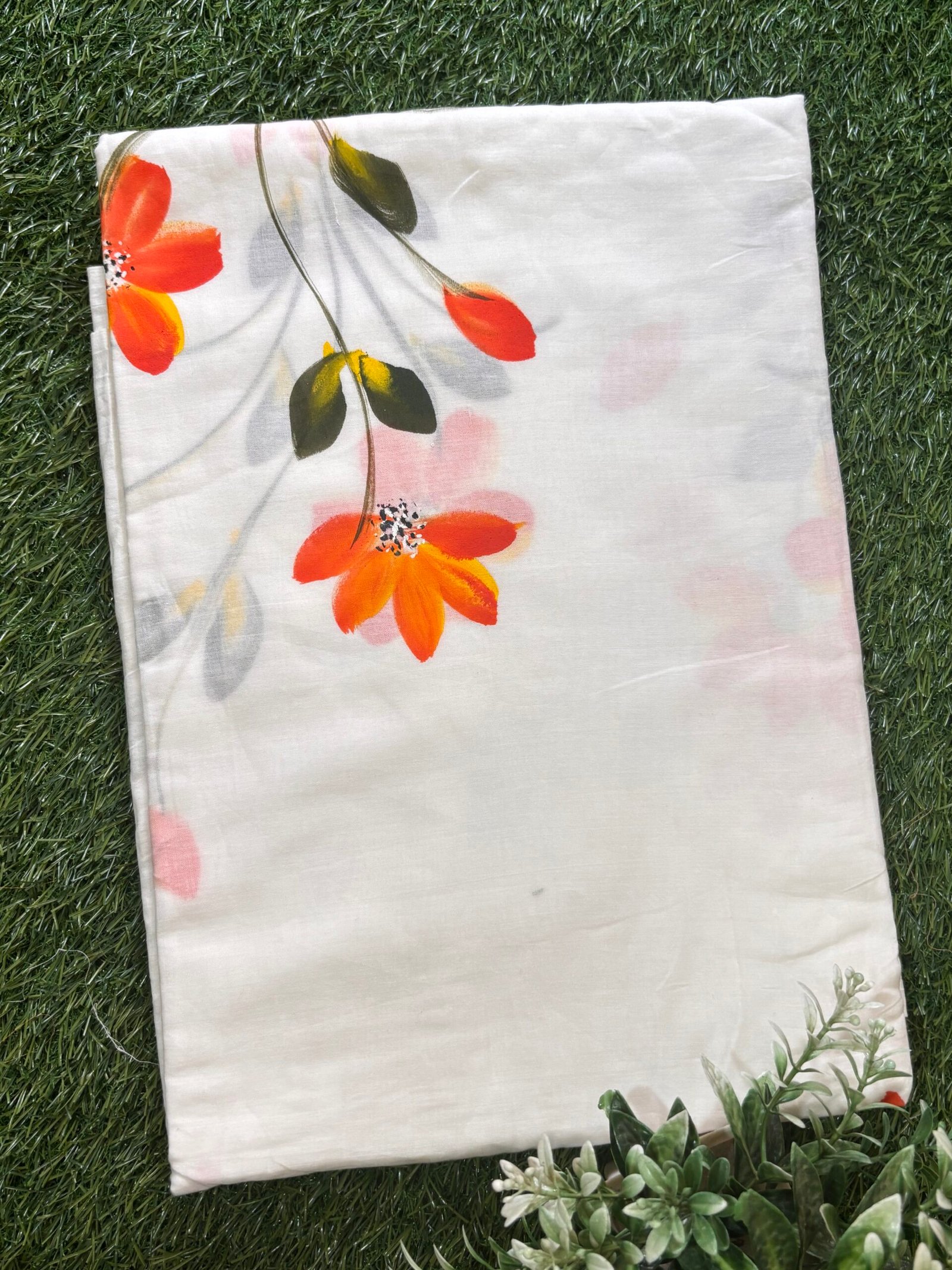 Malmal hand print saree