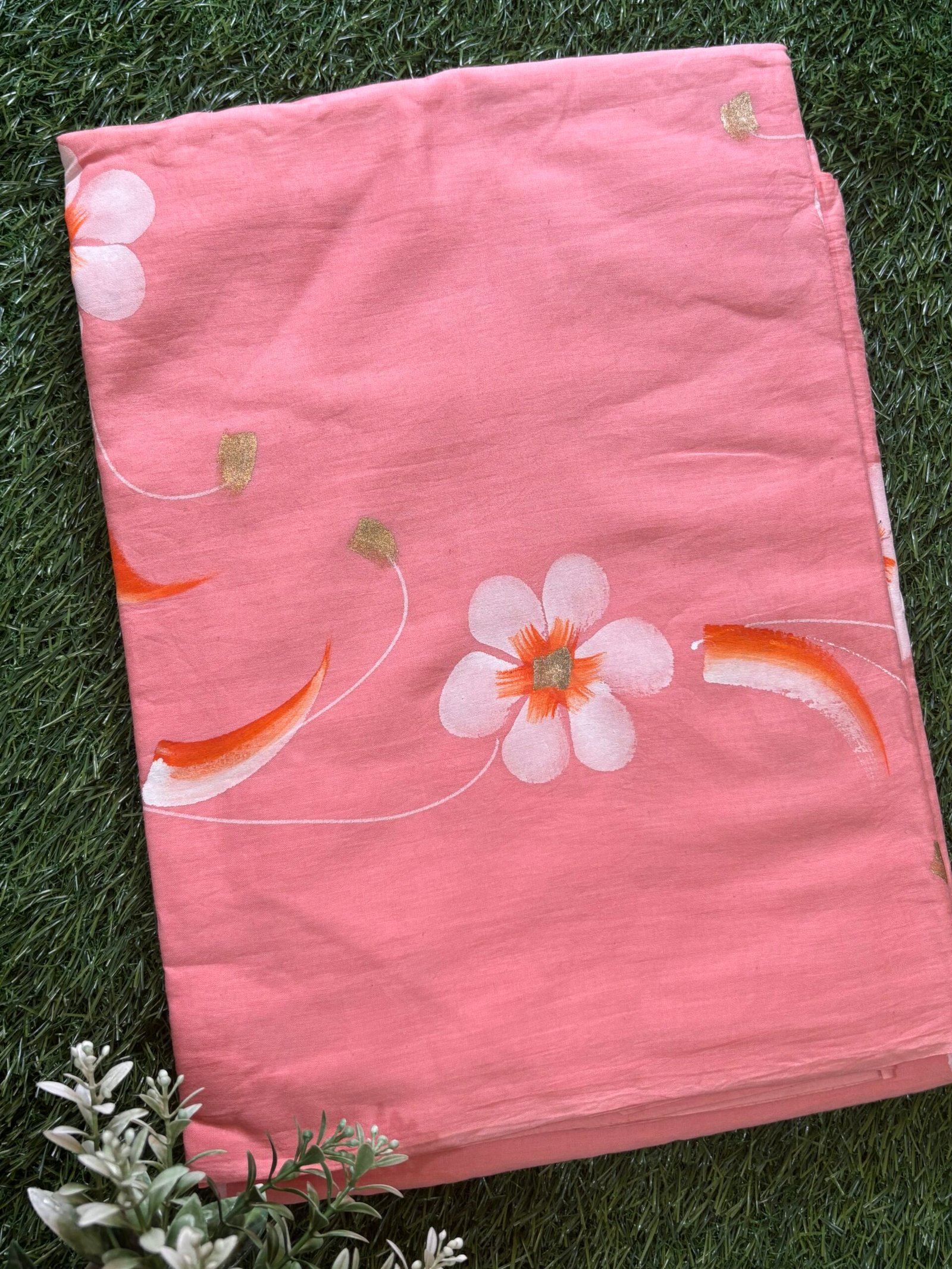 Malmal hand print saree - Image 3