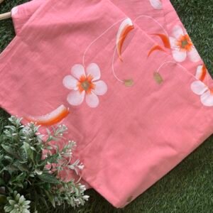 Malmal hand print saree