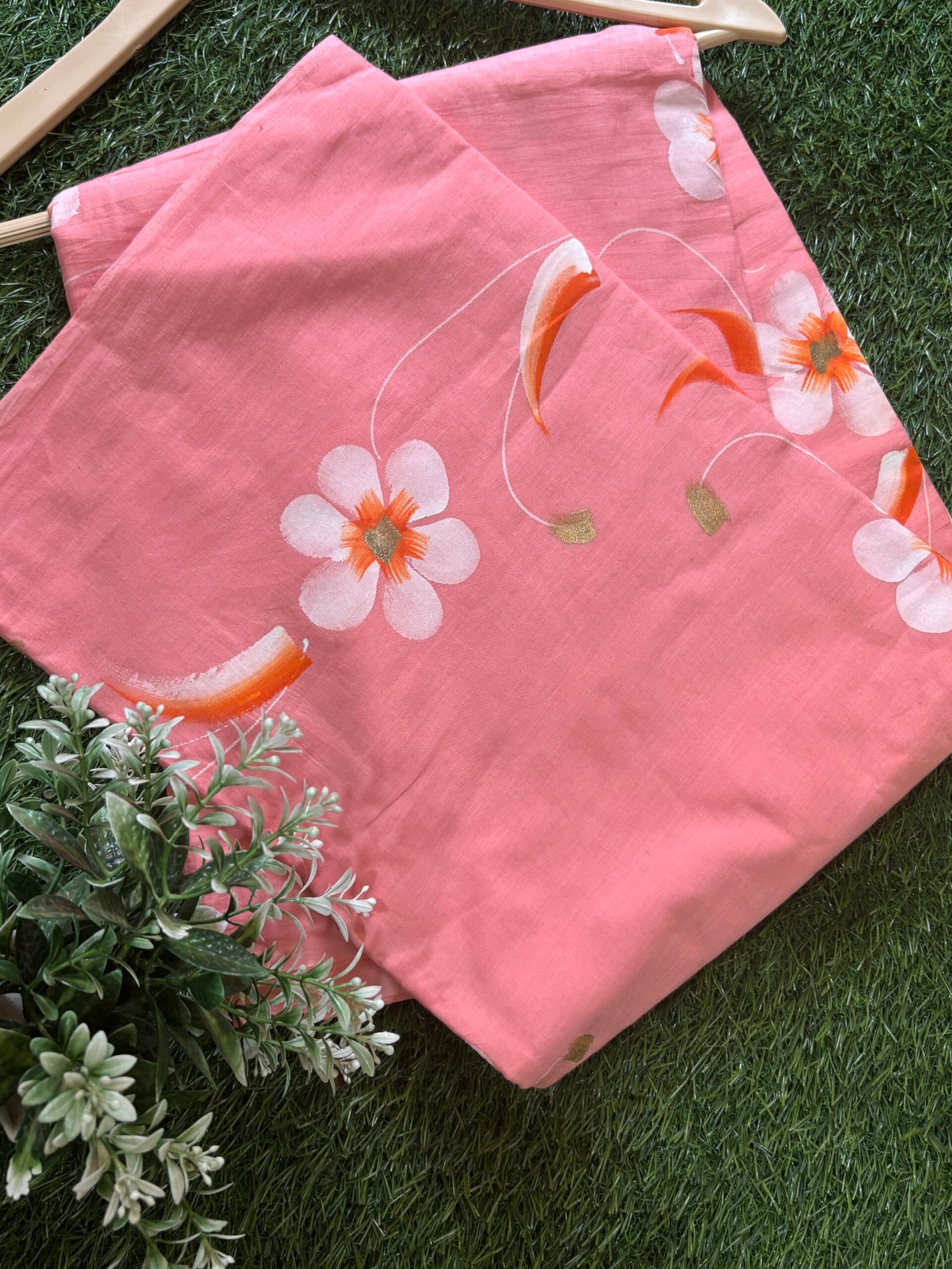 Malmal hand print saree