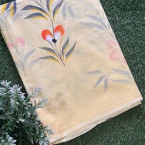 Malmal hand print saree