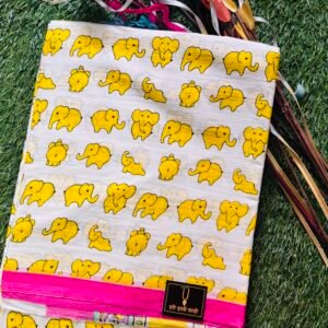 Malmal Cotton Handprint Gajanan Look