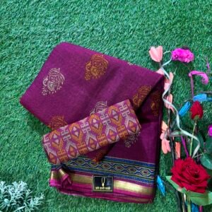 Wine Jari Border Musline Cotton