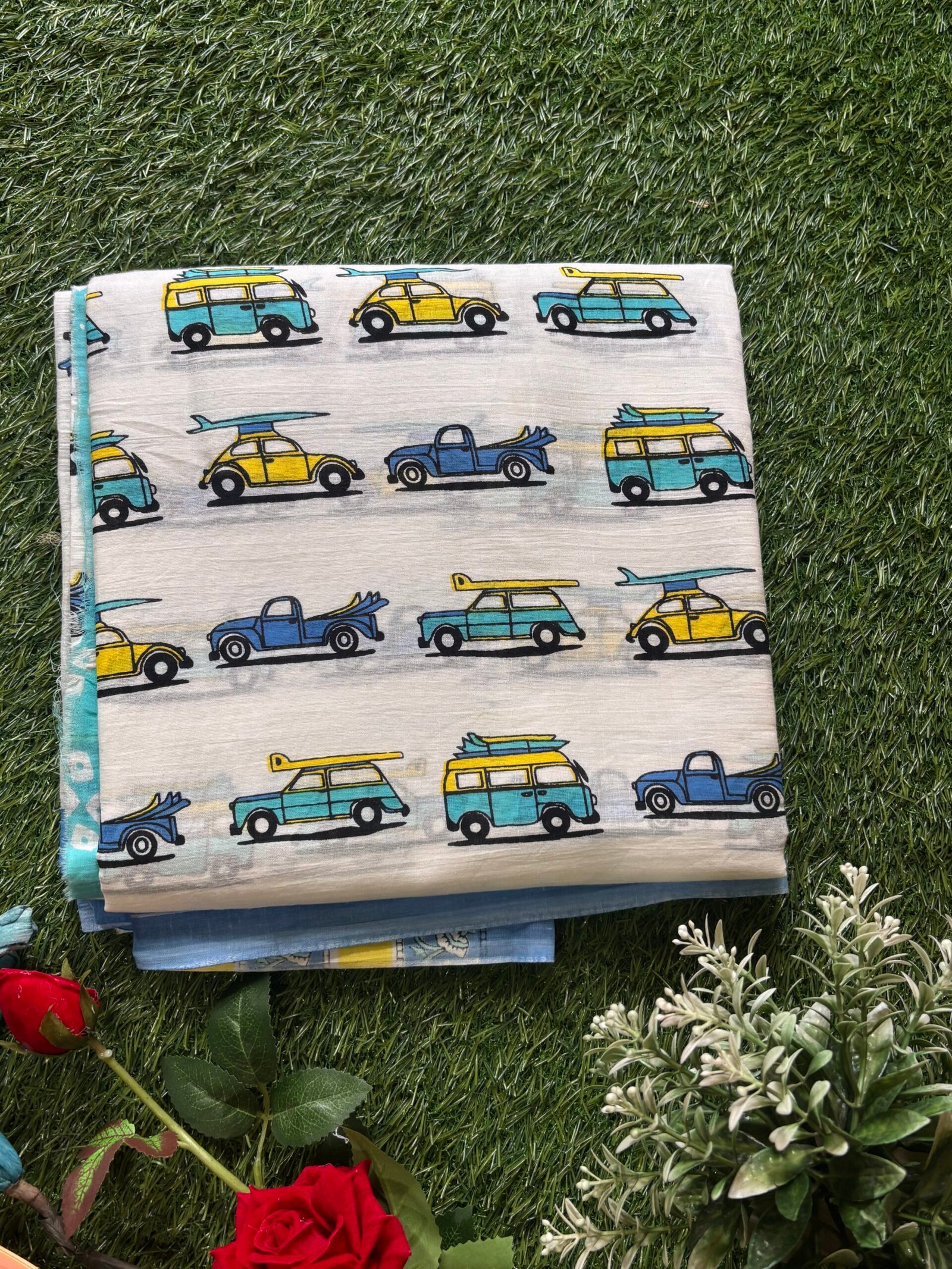 Malmal hand print saree