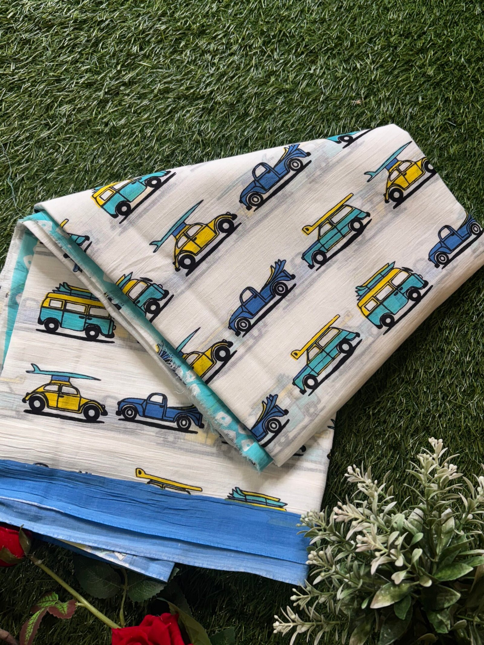 Malmal hand print saree - Image 3