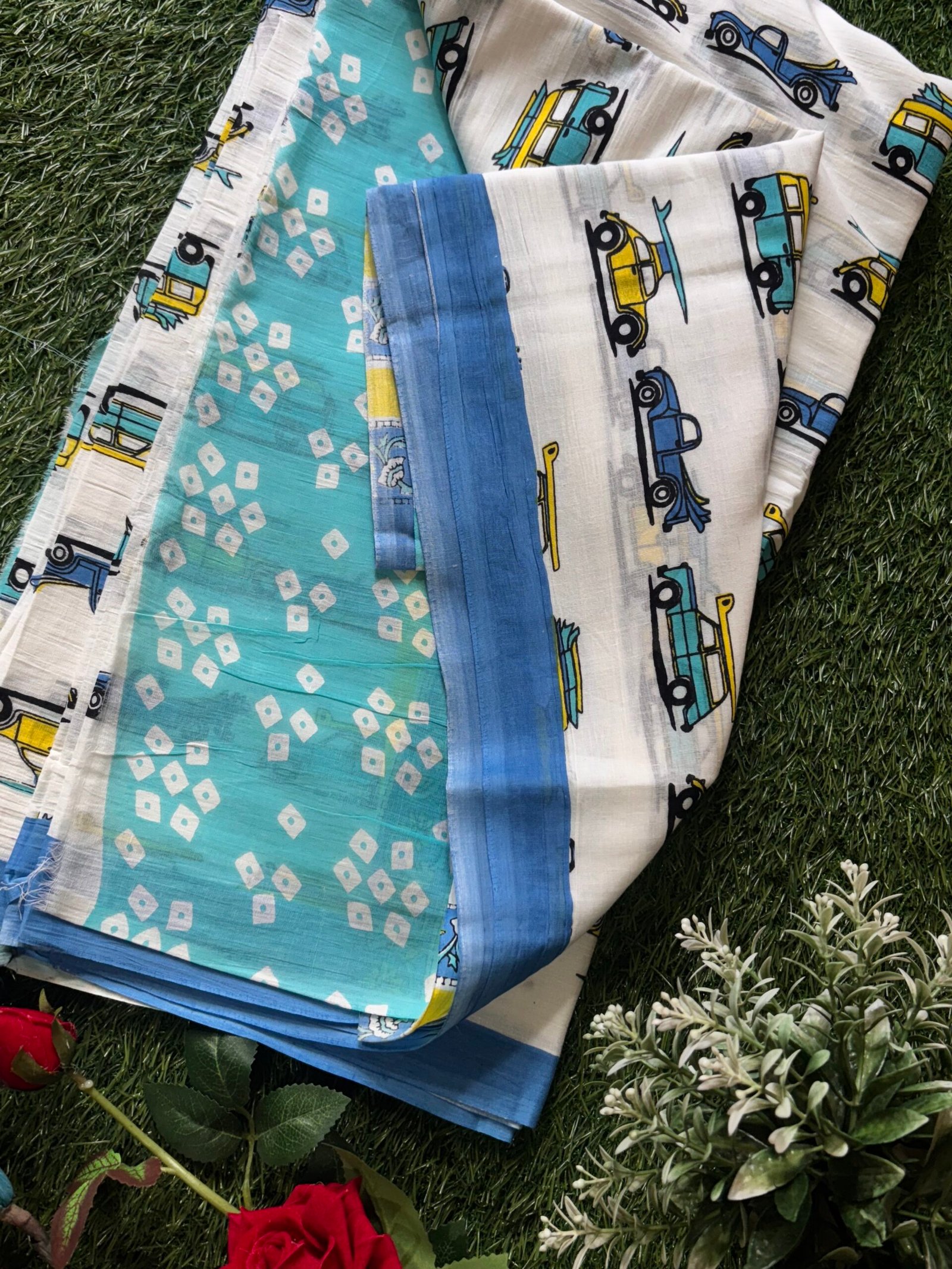 Malmal hand print saree - Image 4