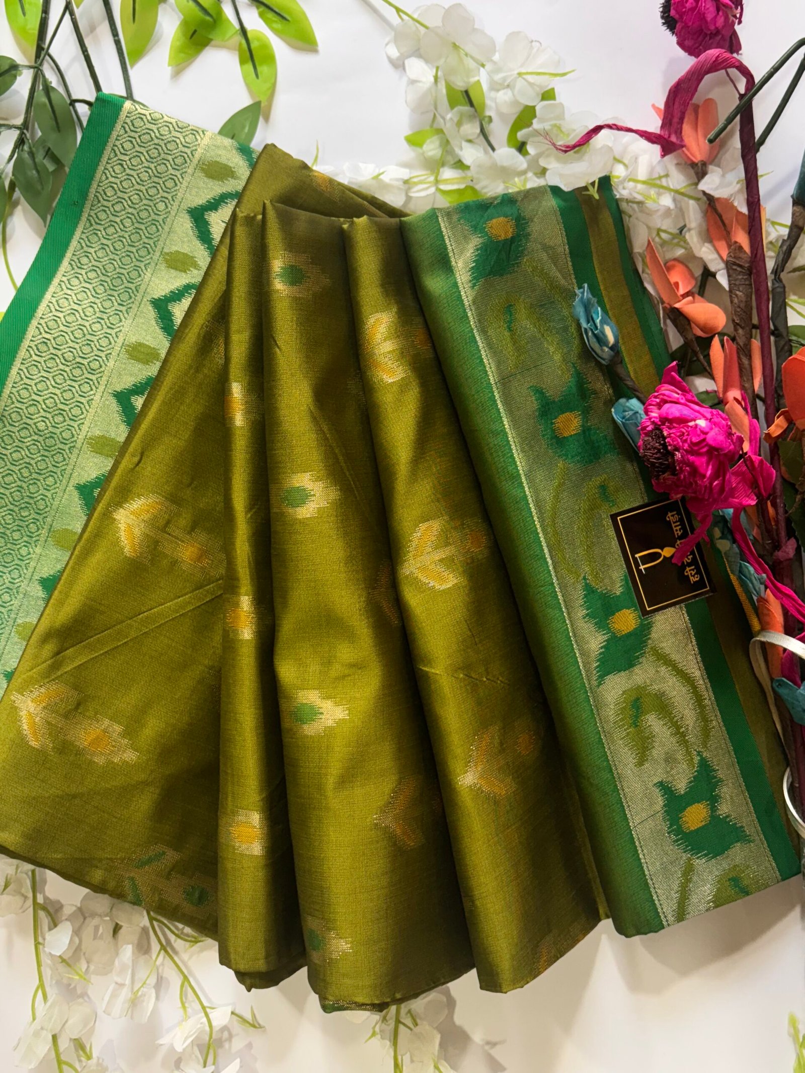 Olive Green Patola Silk - Image 4