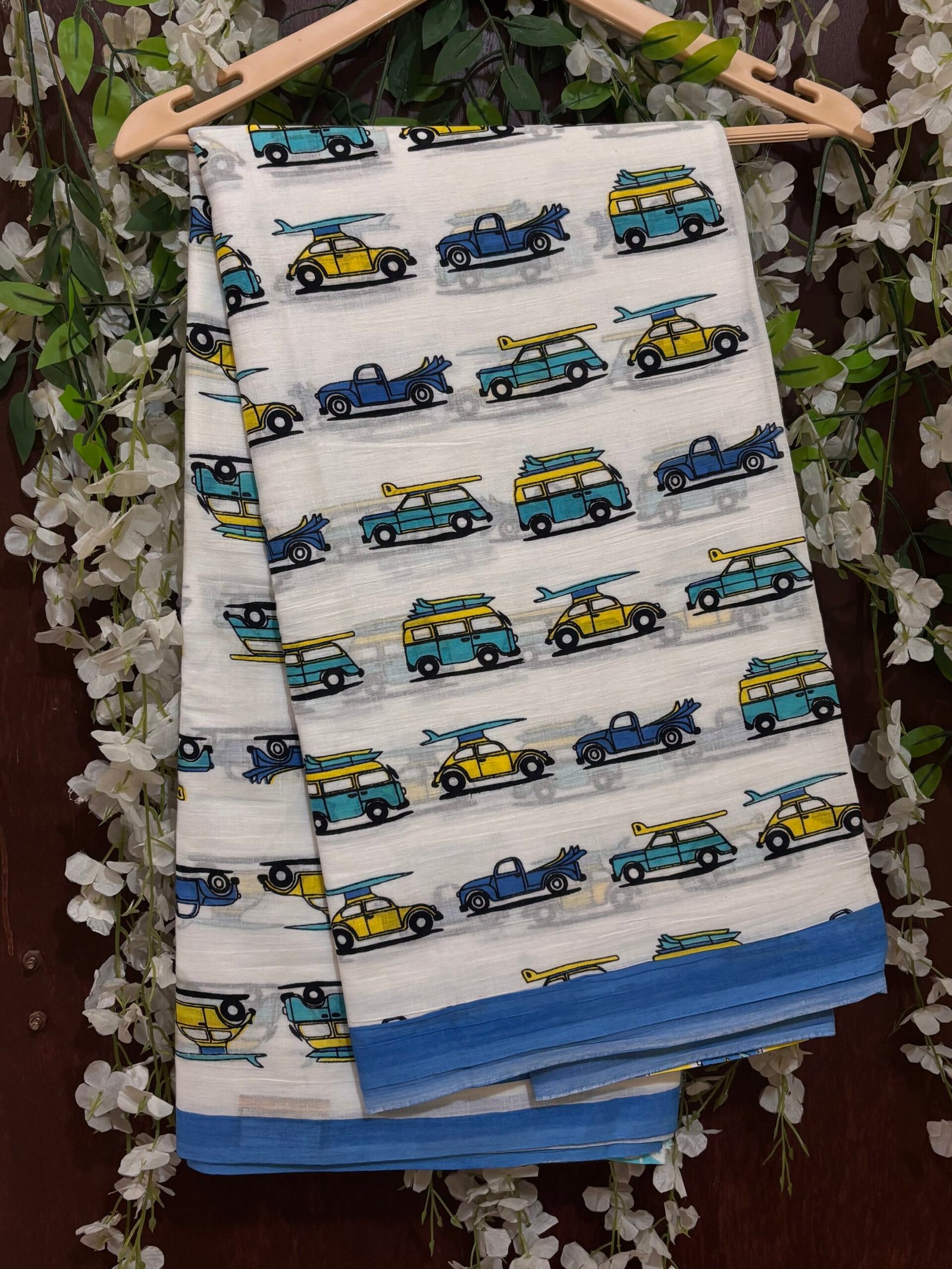 Malmal hand print saree - Image 5